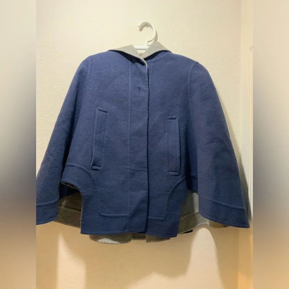 NWOT Hadleigh's cape poncho Grey  blue 100% Cashmere hoodie  M made in Italy H2